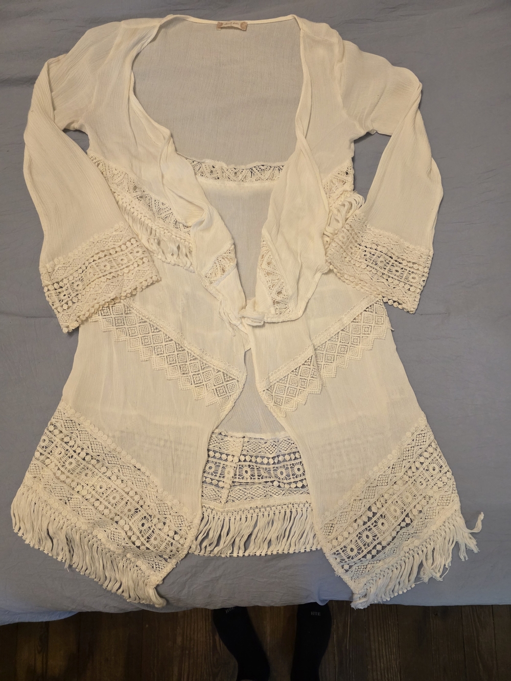 Altar'd State Cream Open-Front Boho Cardigan Kimono